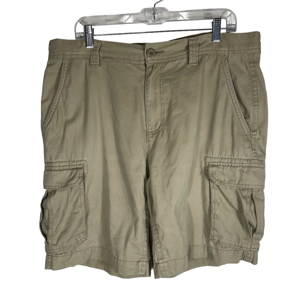 St Johns Bay Mens Khaki‎ Cotton Cargo Shorts Tan Size 36 Utility Twill Outdoor